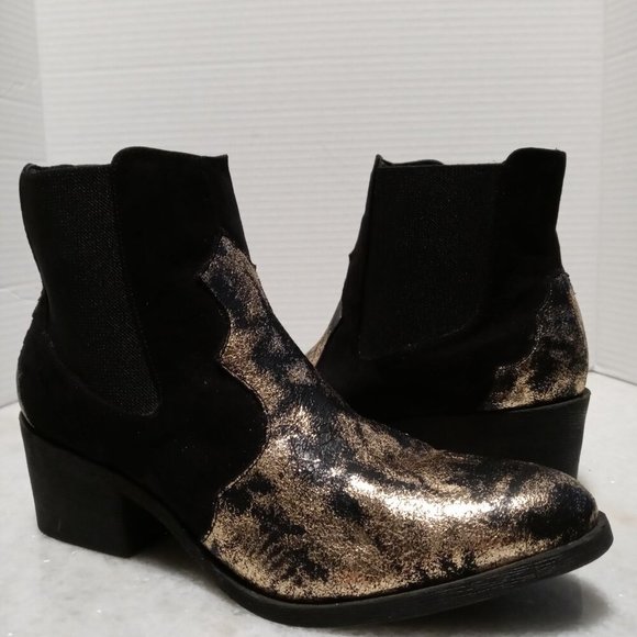 Groove Candace Faux Leather Gold Leaf Cowboy Boots Booties Ankle Boots Women Sz - Picture 1 of 14